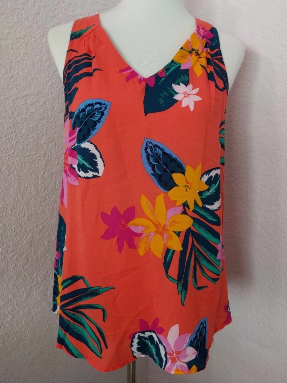 Old Navy Size L Orange Tropical Hawaiian Floral Swing Tank Top